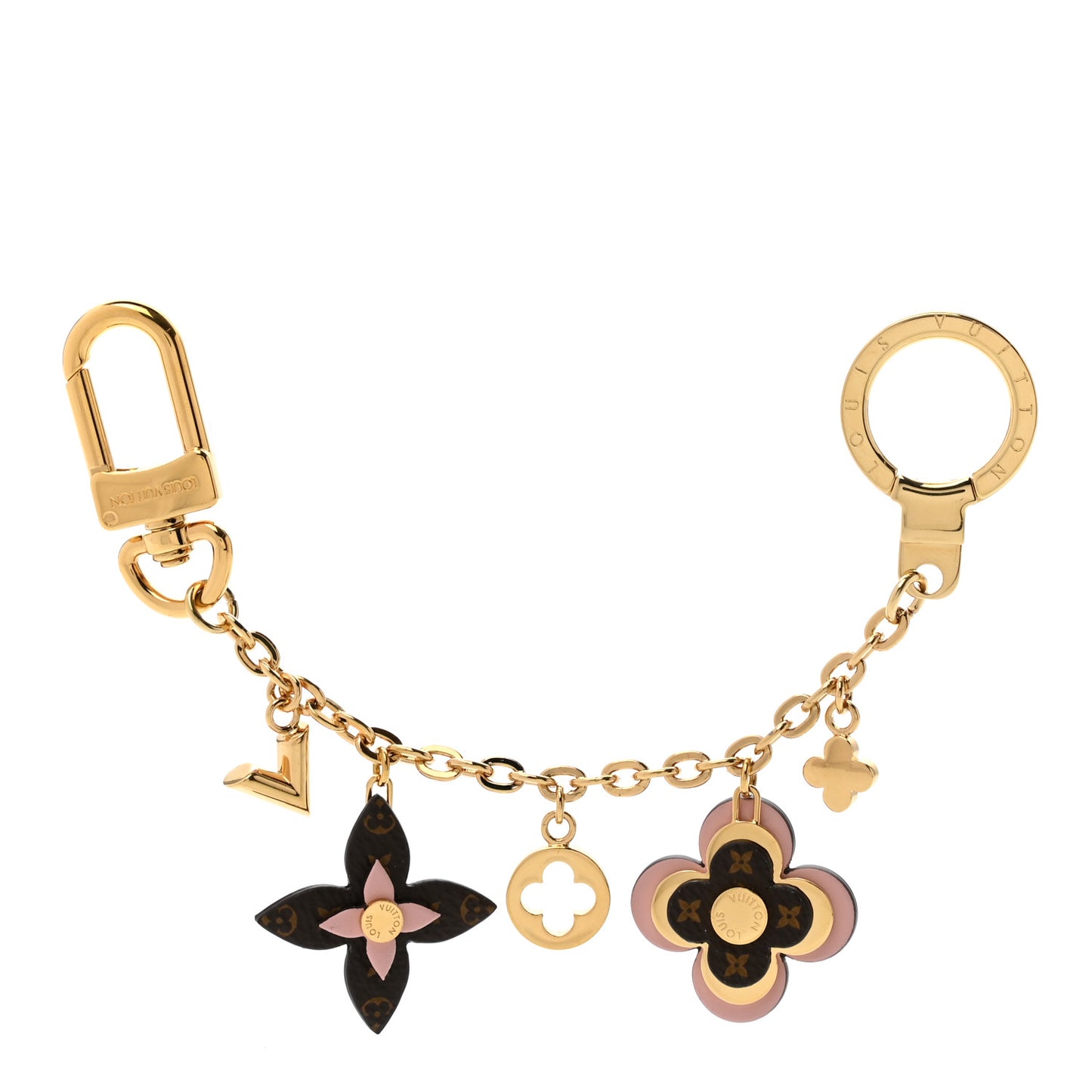 Brass Monogram Blooming Flowers Bag Charm Key Holder Rose Ballerine