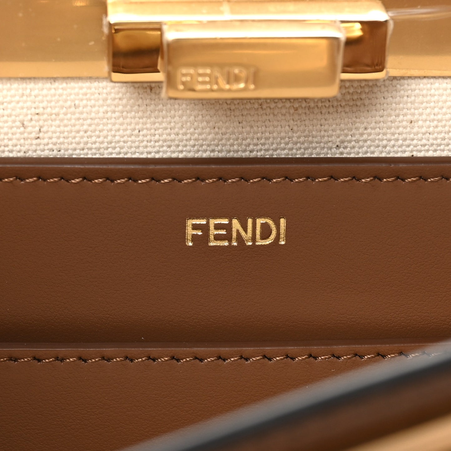 Canvas Pequin Calfskin Ceylon Medium Peekaboo I SEE U Satchel Grezzo Gianduia