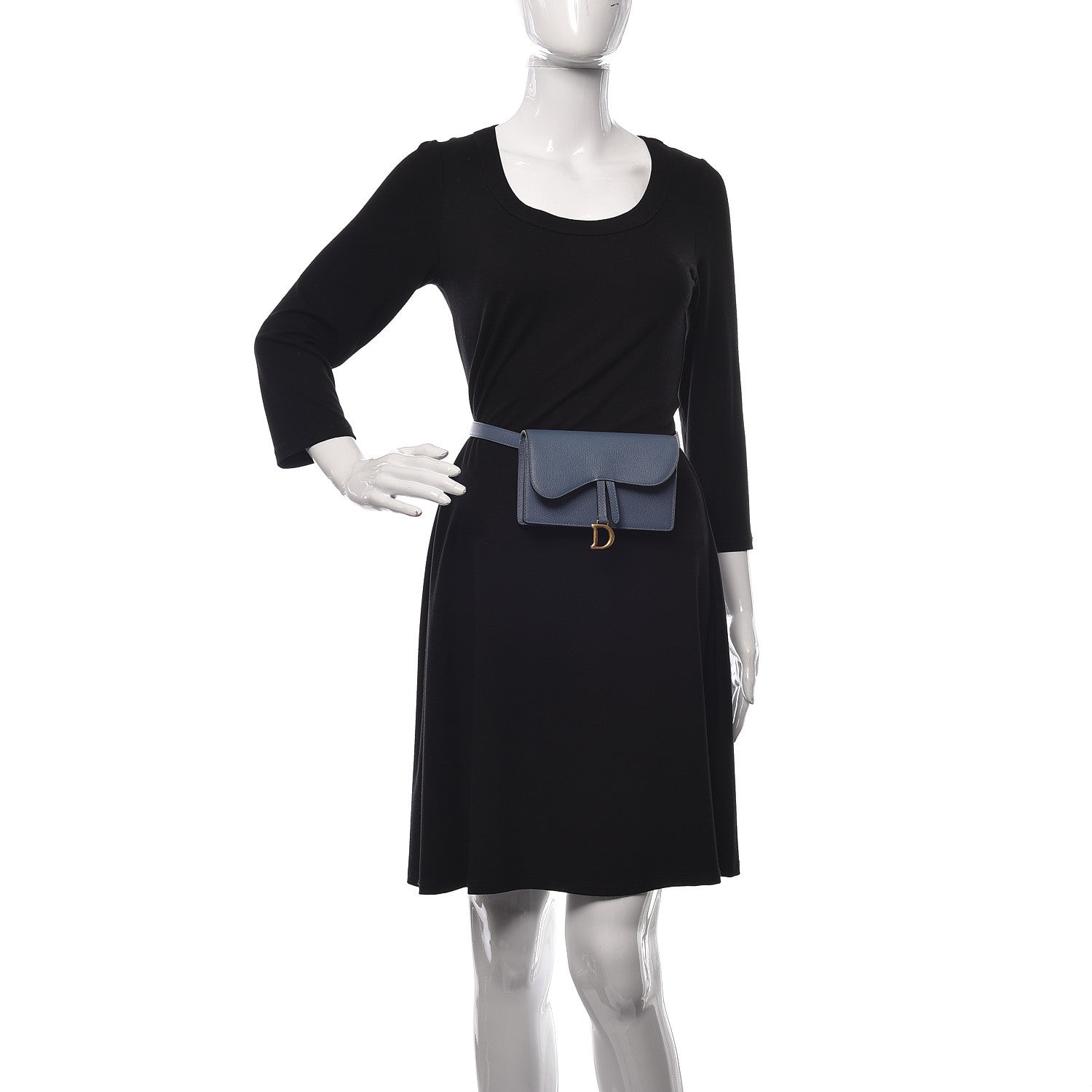 Christian Dior Grained Calfskin Saddle Belt Clutch Denim Blue 2 of 12
