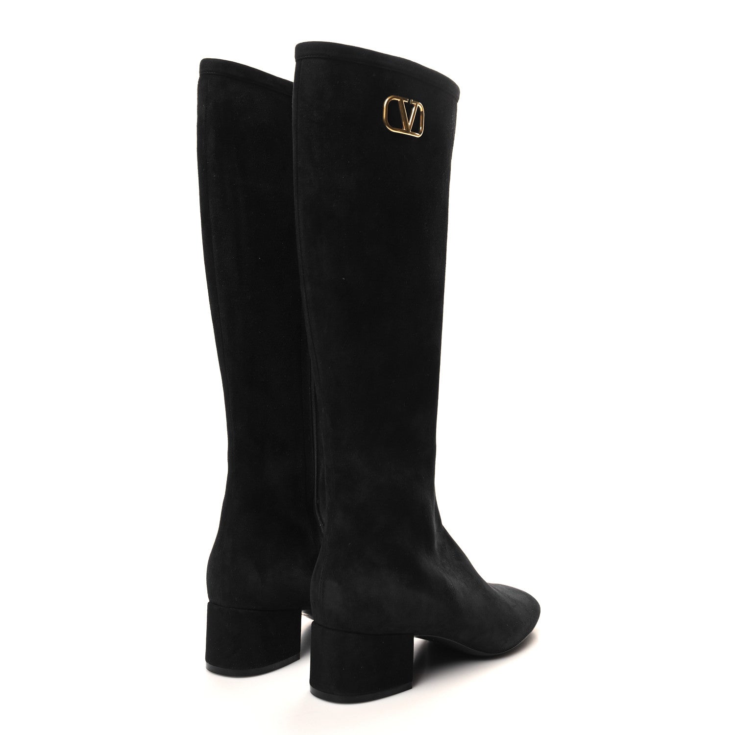 Valentino Garavani Suede VLogo Knee High 45mm Boots 40 Black 4 of 7