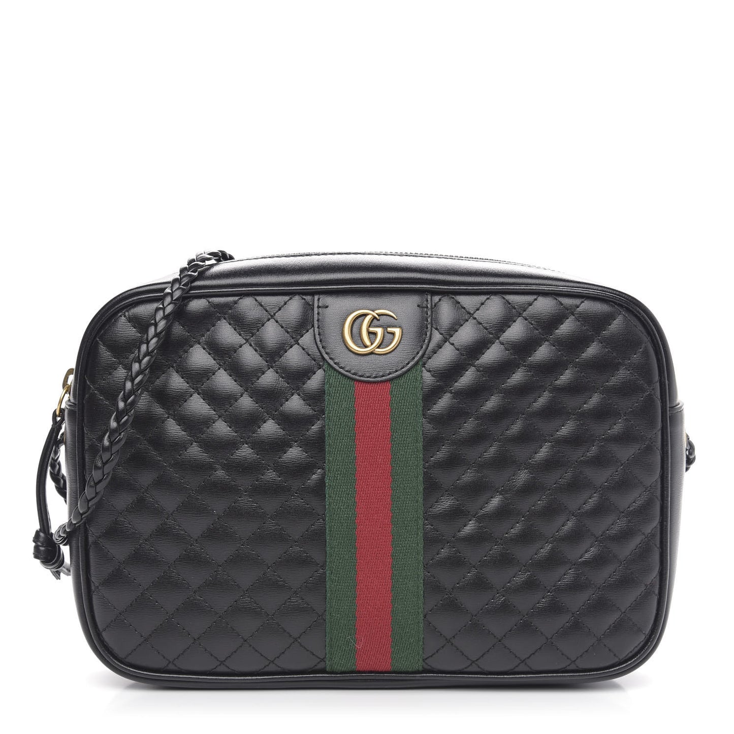 Calfskin Web Trapuntata Small GG Shoulder Bag Black