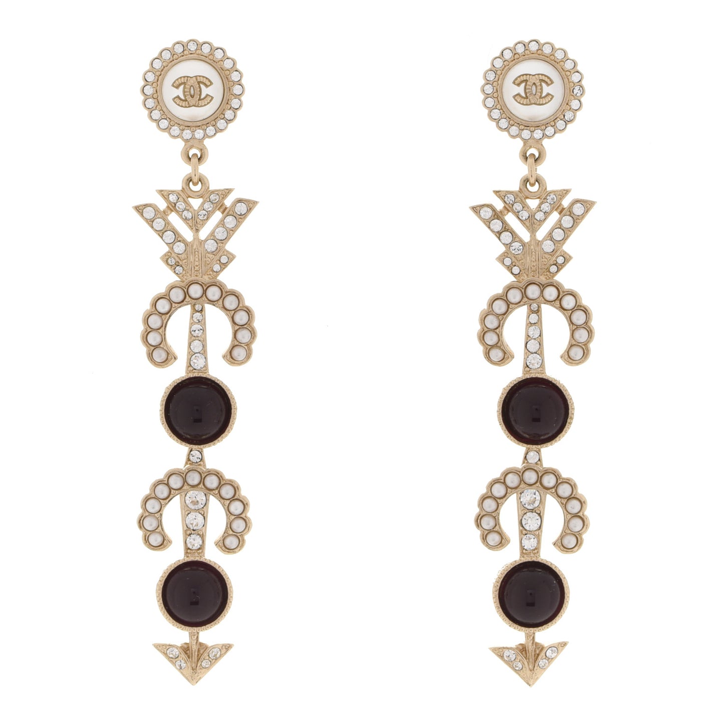 Pearl Crystal Queen of France CC Drop Earrings Gold