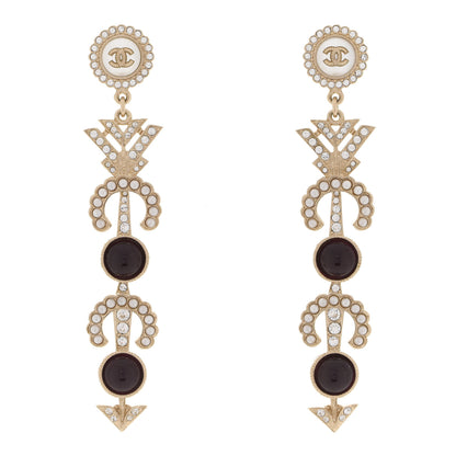 Chanel Pearl Crystal Queen of France CC Drop Earrings Gold 1 of 5