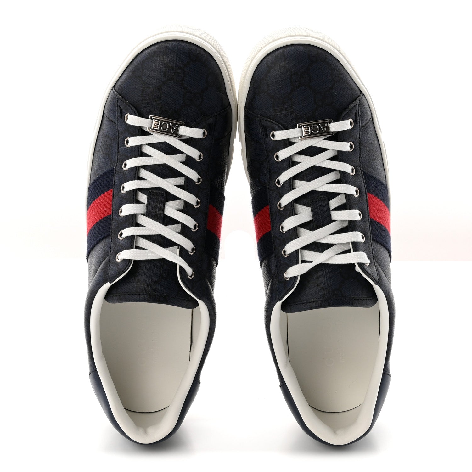 Gucci GG Supreme Monogram Web Mens New Ace Sneakers 10 Dark Blue 2 of 10