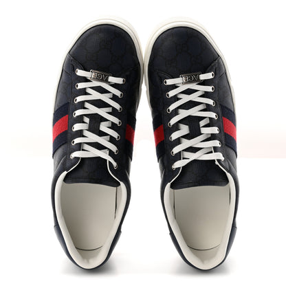 Gucci GG Supreme Monogram Web Mens New Ace Sneakers 10 Dark Blue 2 of 10
