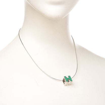 Hermes Lacquered Palladium Cage d'H Pendant Necklace Vert Malachite 2 of 4