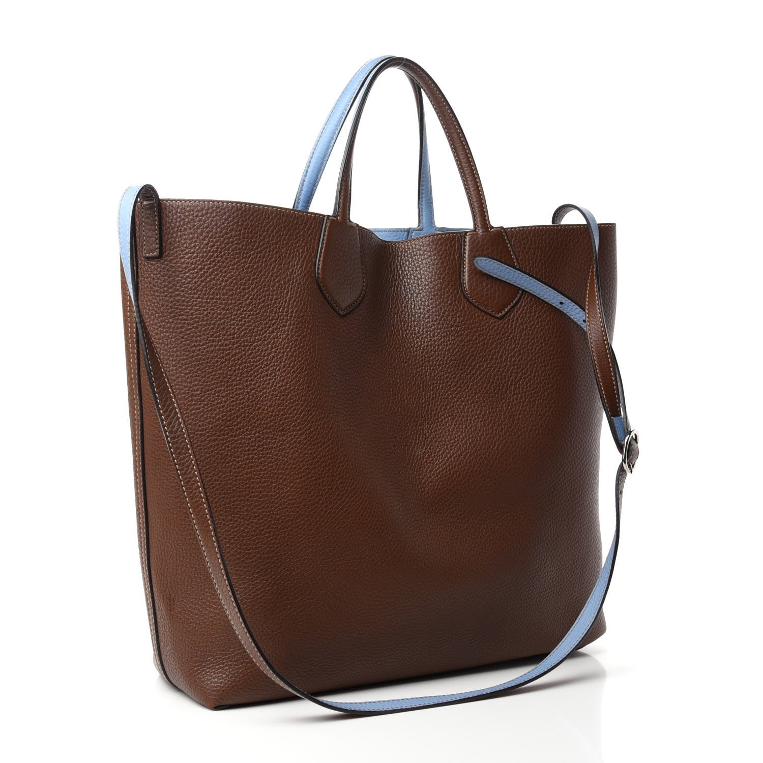 Gucci Cellarius Calfskin Bi-Color Medium Ramble Reversible Tote Nut Brown Mineral Blue 16 of 25