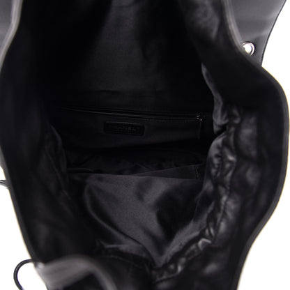 Chanel Lambskin Quilted Jumbo Grocery By Chanel Drawstring Shopping Bag Black 7 of 13