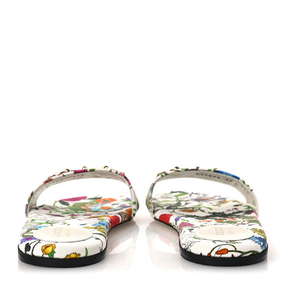 Gucci Canvas Flora Print Horsebit Slide Sandals 38 White 6 of 11