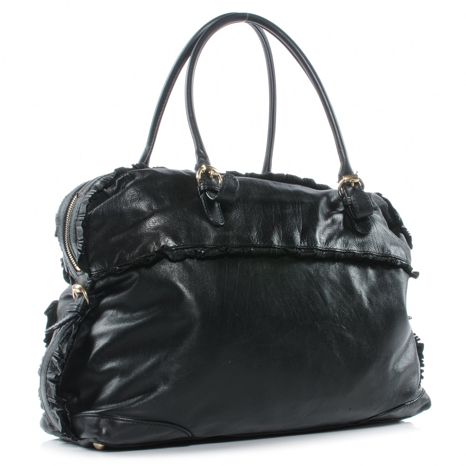 Gucci Leather Ruffle Sabrina Boston Tote Black 3 of 8