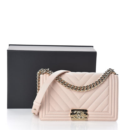 Chanel Caviar Chevron Quilted Medium Boy Flap Nude 11 of 11