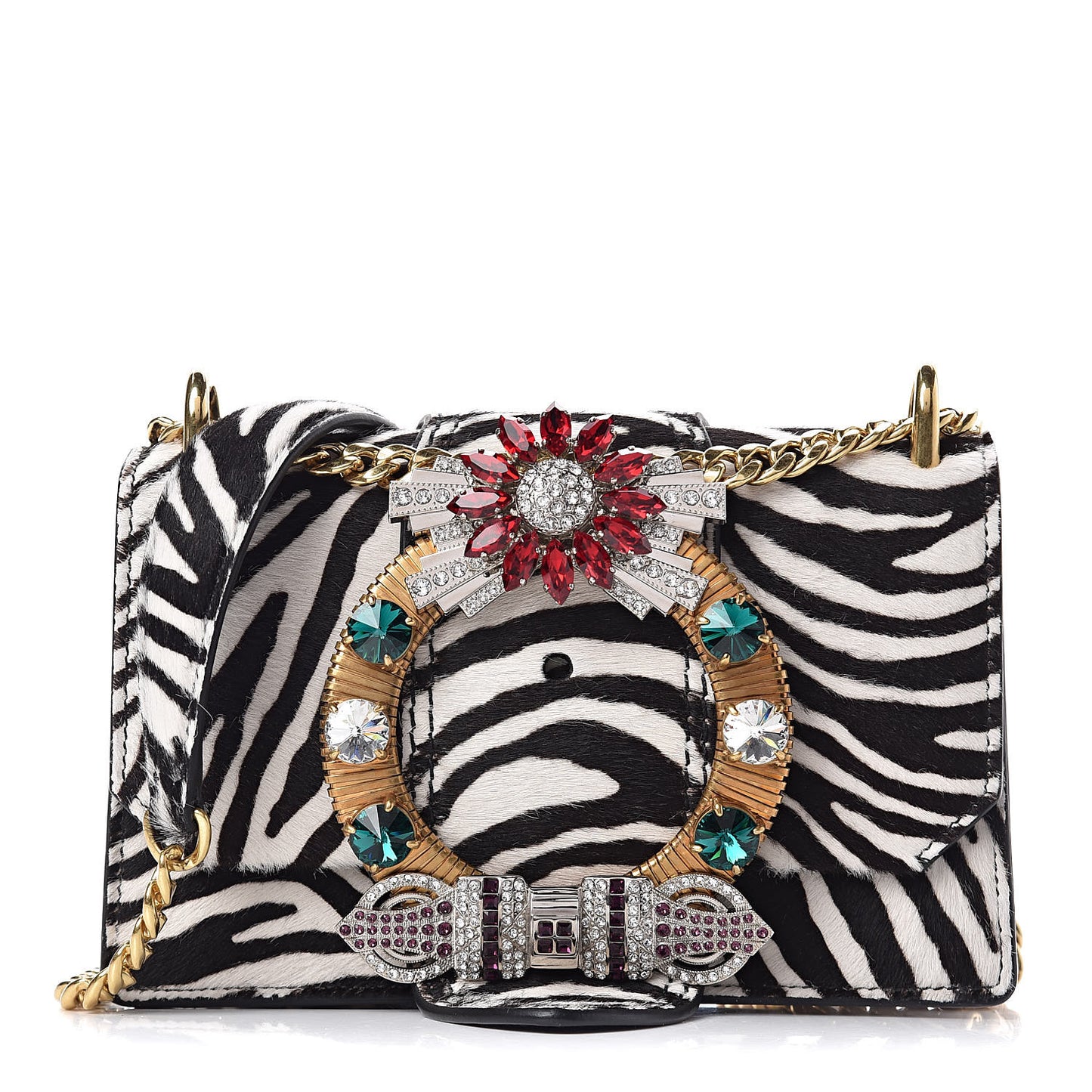 Cavallino Pony Hair Crystal Embellished Shoulder Bag White Black