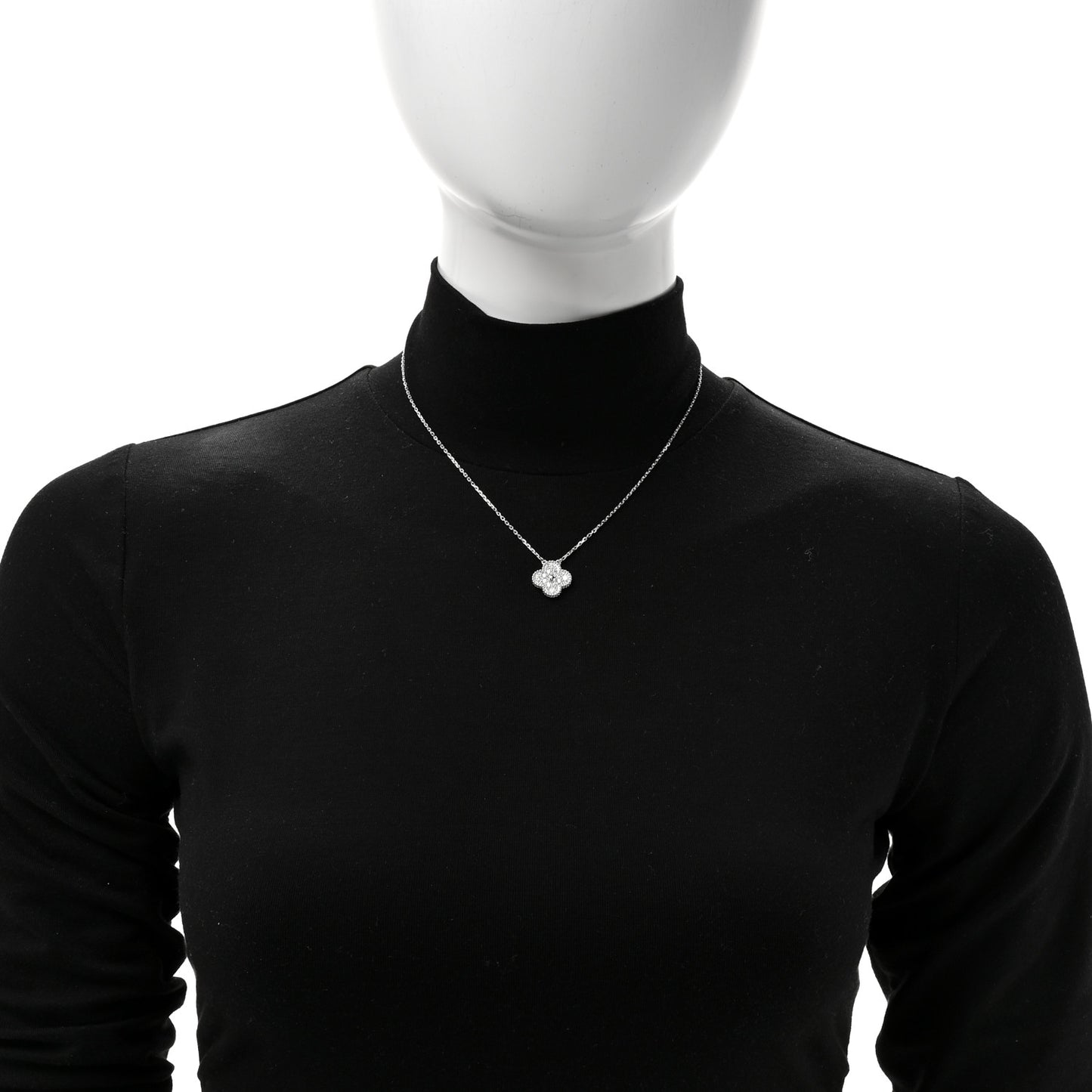 VAN CLEEF & ARPELS 18K White Gold Diamond Vintage Alhambra Pendant Necklace