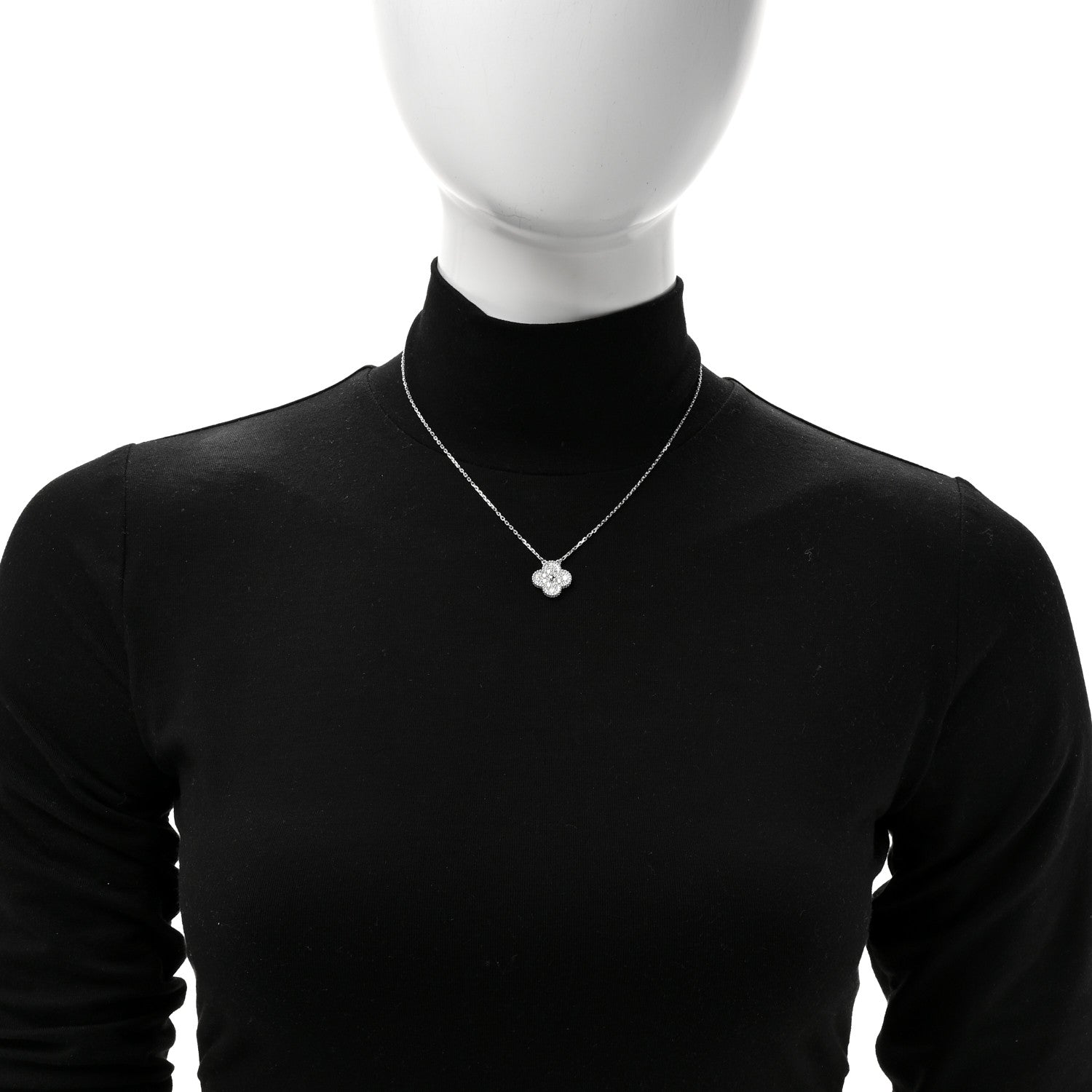 Tiffany VAN CLEEF & ARPELS 18K White Gold Diamond Vintage Alhambra Pendant Necklace 2 of 7