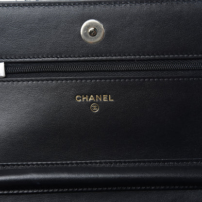 Chanel Tweed Quilted Wallet On Chain WOC Black Ecru White 6 of 11