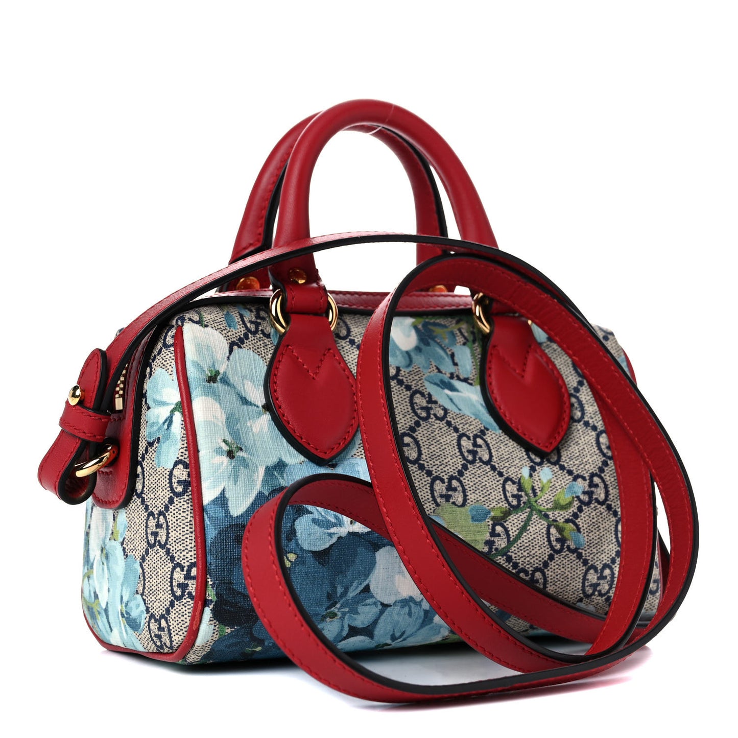 GG Supreme Monogram Blooms Mini Boston Navy Blue Hibiscus