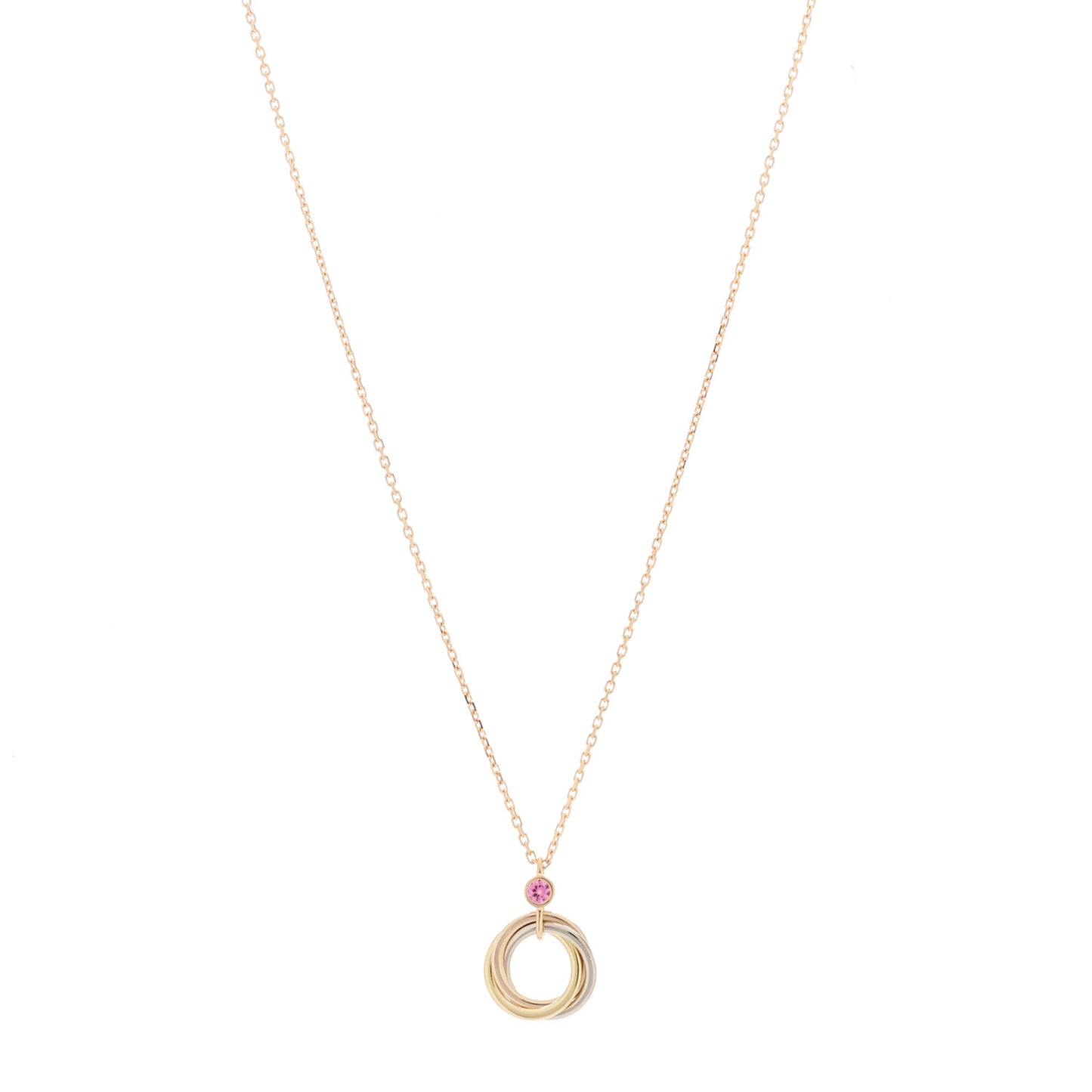 18K Pink Yellow White Gold Pink Spinel Trinity Pendant Necklace
