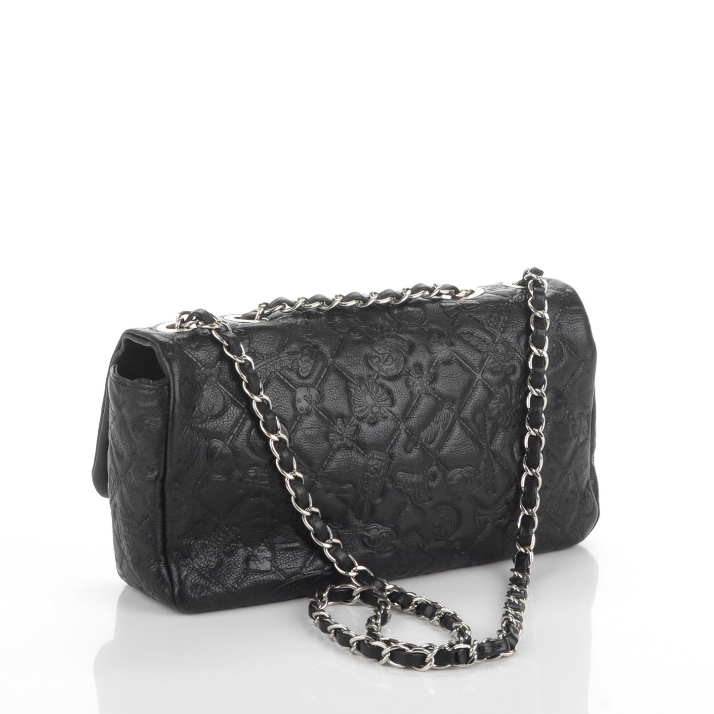 Calfskin Quilted Medium Lucky Symbols Flap Black