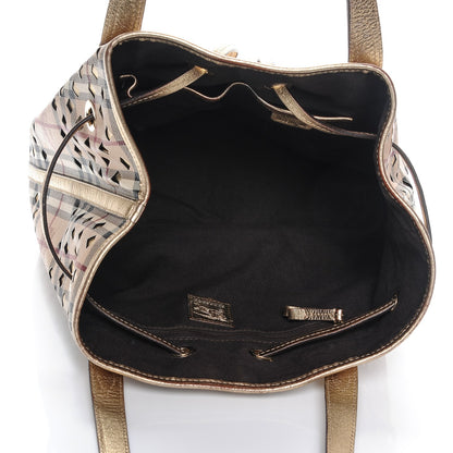 Burberry Haymarket Check Drawstring Claudia Bag Gold 5 of 12