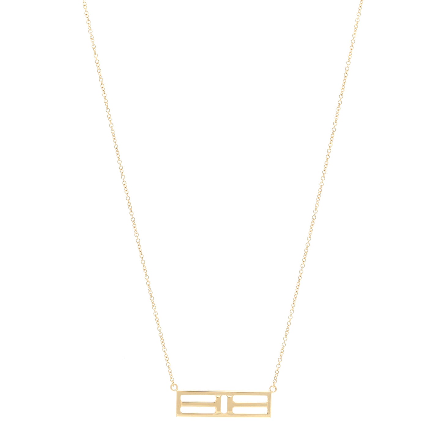 18K Yellow Gold Tiffany T Two Open Horizontal Bar Pendant Necklace