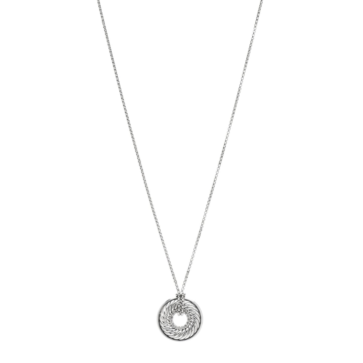 Sterling Silver Diamond Sculpted Cable Disc Necklace