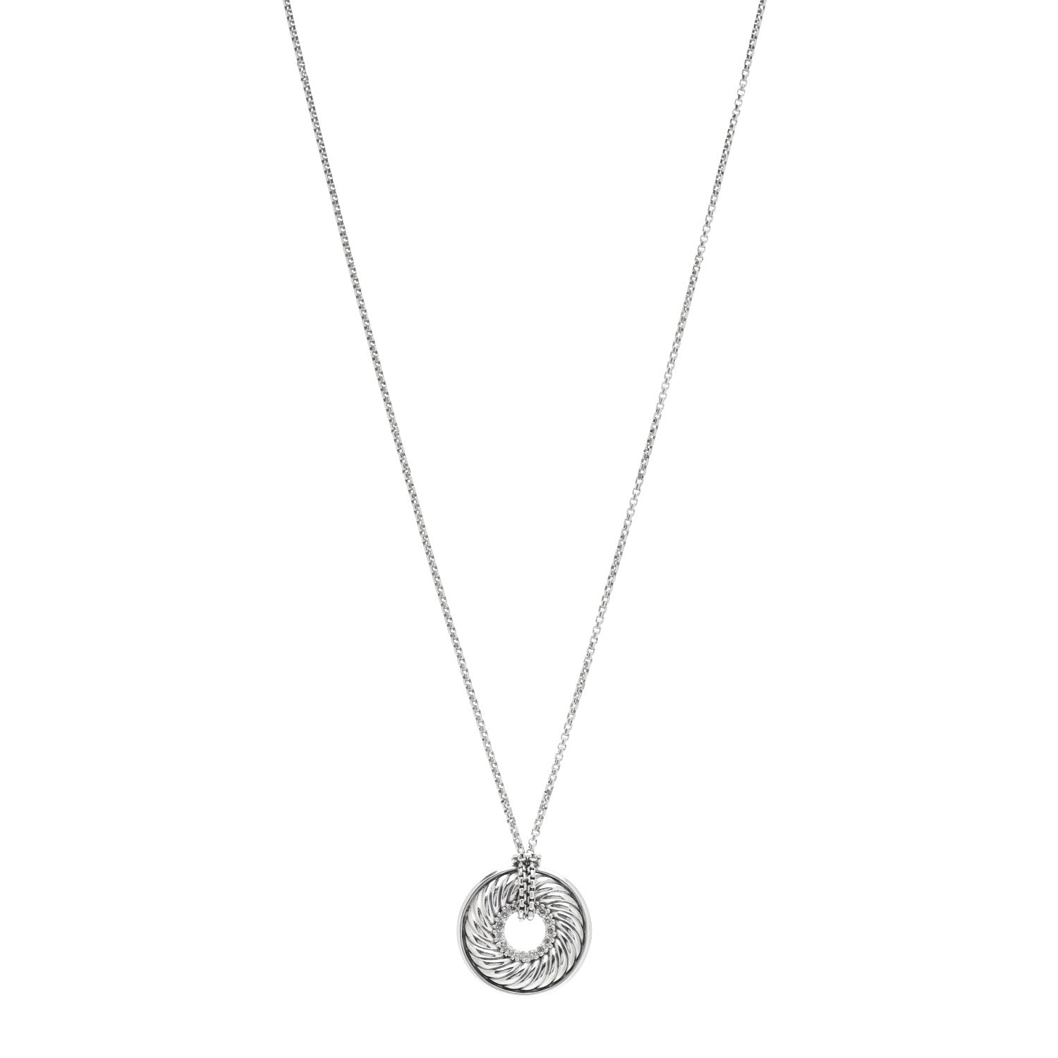 David Yurman Sterling Silver Diamond Sculpted Cable Disc Necklace 1 of 4