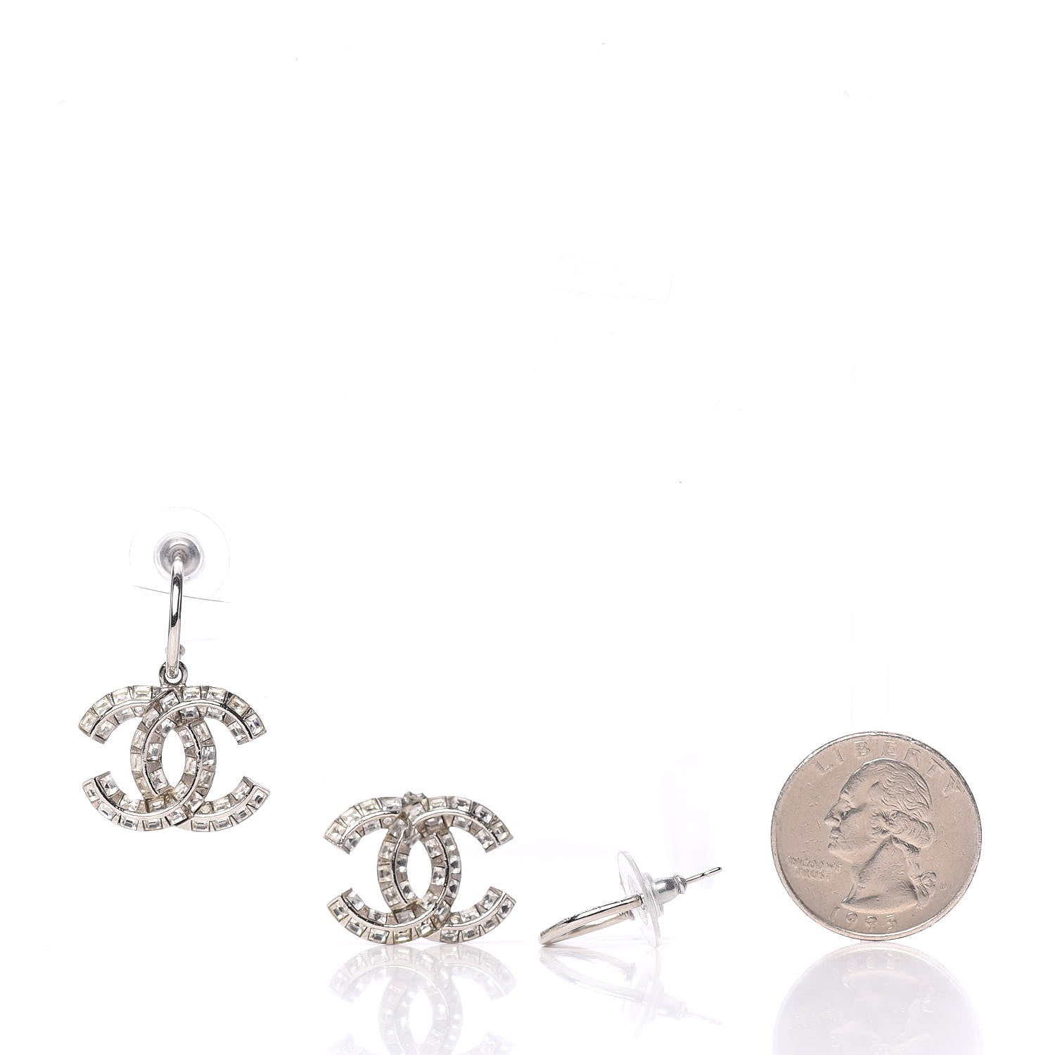 Chanel Baguette Crystal CC Dangle Earrings Silver 2 of 5