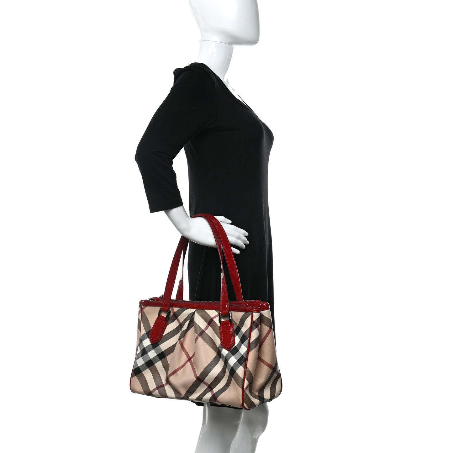 Patent Nova Check Medium Melbury Tote Red