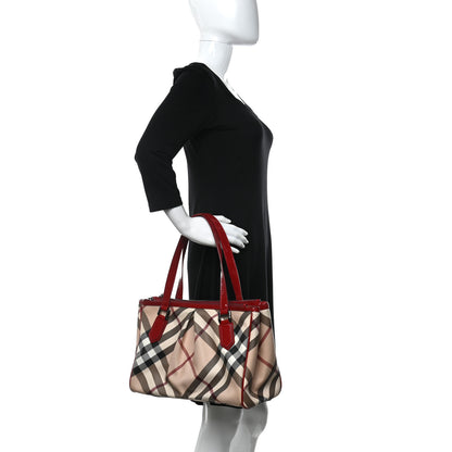 Burberry Patent Nova Check Medium Melbury Tote Red 2 of 16