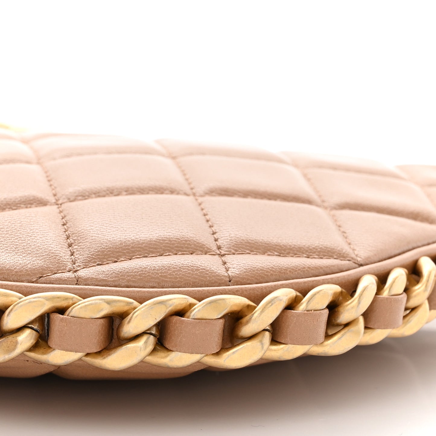 Shiny Crumpled Lambskin Quilted Trendy Chain Around Hobo Dark Beige