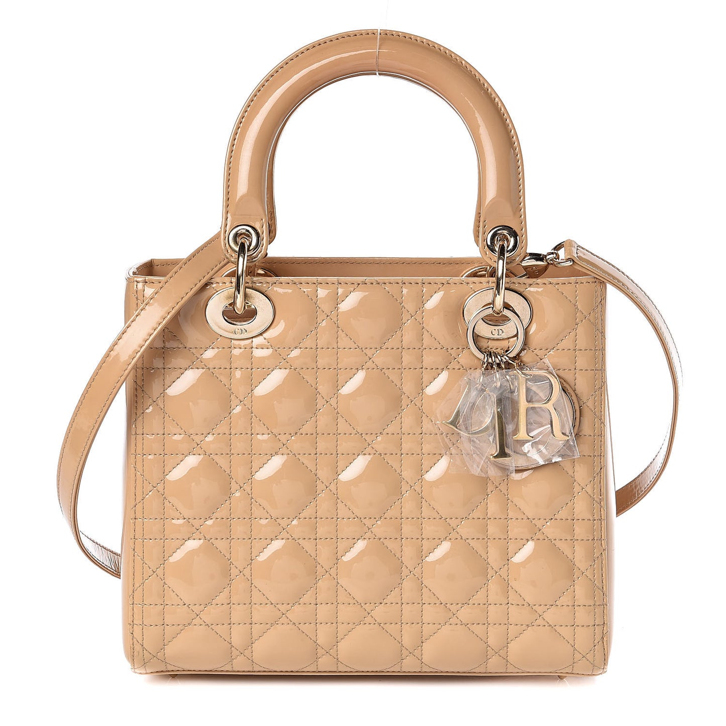 Patent Cannage Medium Lady Dior Beige