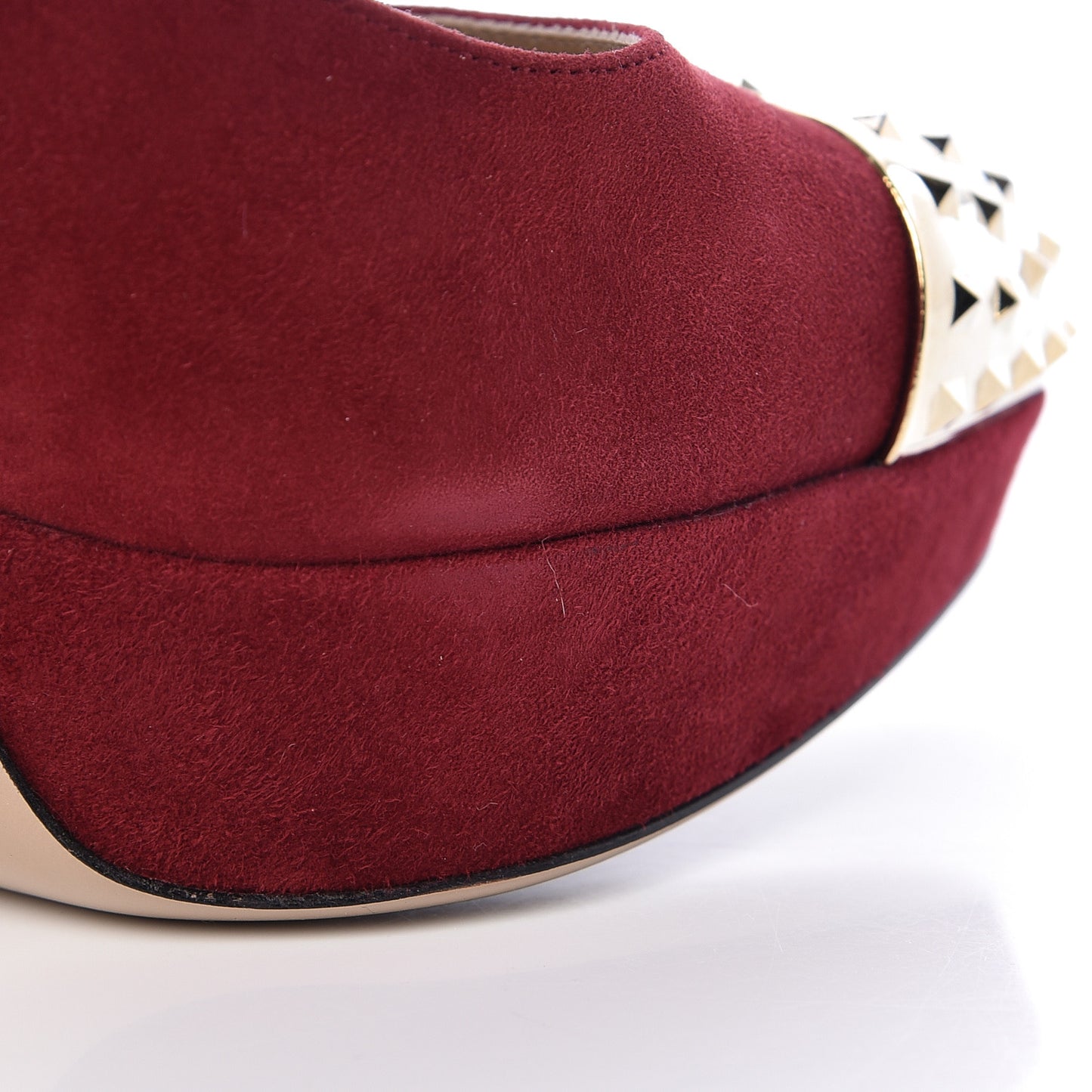 Suede Rockstud Cap Toe Platform Pumps 40 Red Gold