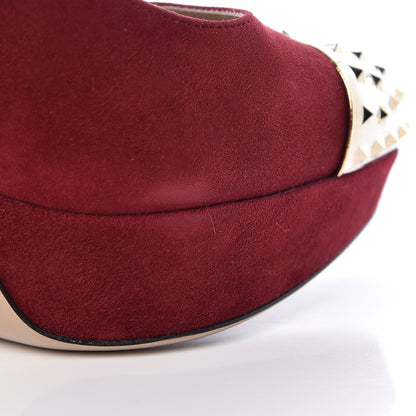 Valentino Garavani Suede Rockstud Cap Toe Platform Pumps 40 Red Gold 16 of 20