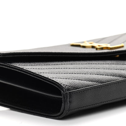 Saint Laurent Grain De Poudre Matelasse Chevron Monogram Chain Wallet Black 9 of 11