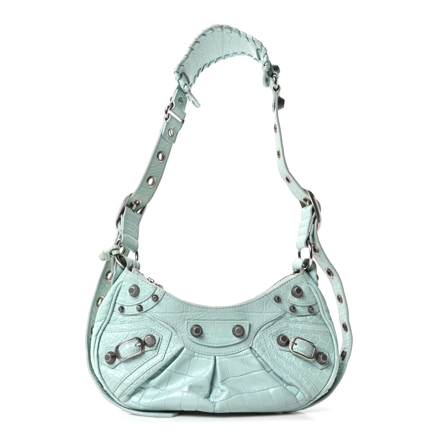 Balenciaga Extra Supple Calfskin Crocodile Embossed Le Cagole Shoulder Bag XS Green Acqua 1 of 11