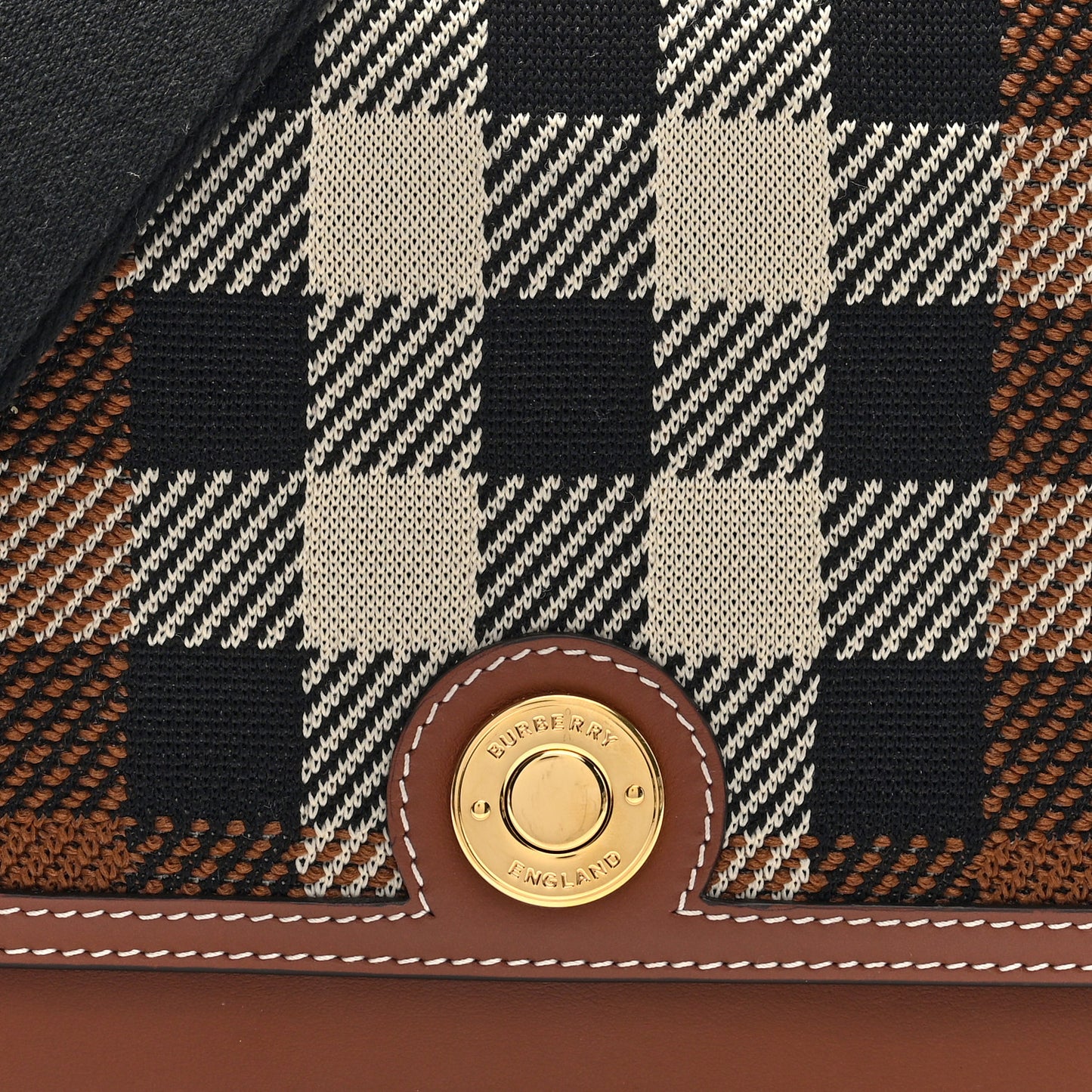 Calfskin Exaggerated Check Note Crossbody Bag Dark Birch Brown