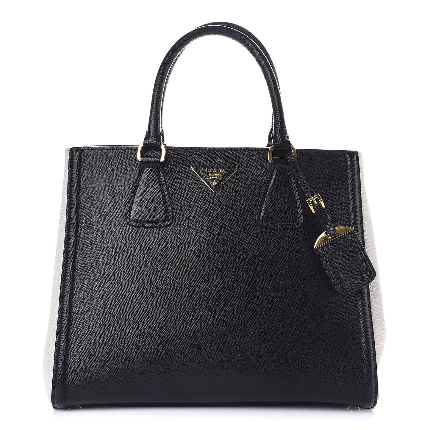 Saffiano Lux Medium Bi-Color Tote Black White