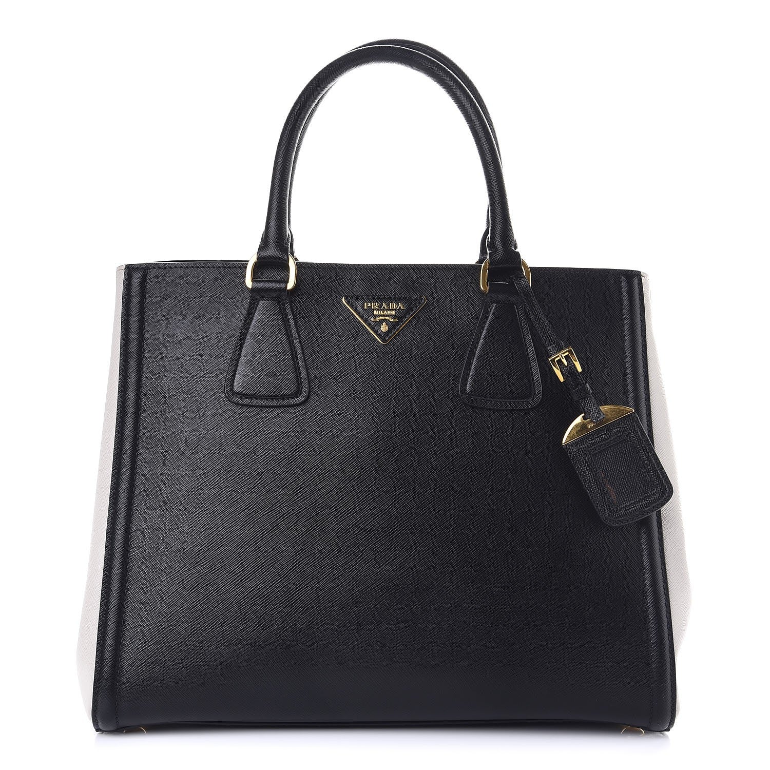 Prada Saffiano Lux Medium Bi-Color Tote Black White 1 of 12