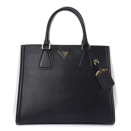 Prada Saffiano Lux Medium Bi-Color Tote Black White 1 of 12