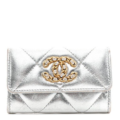Chanel Metallic Goatskin Quilted Chanel 19 Flap Card Holder Silver 1 of 9