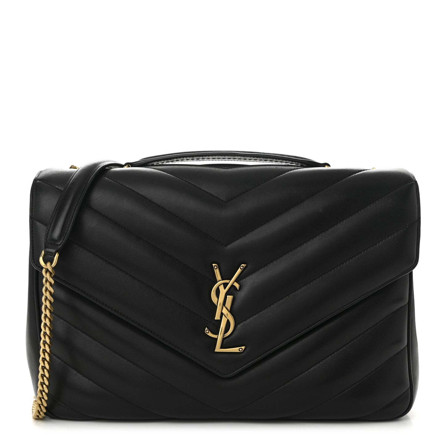 Lambskin Chevron Quilted Large Loulou Black