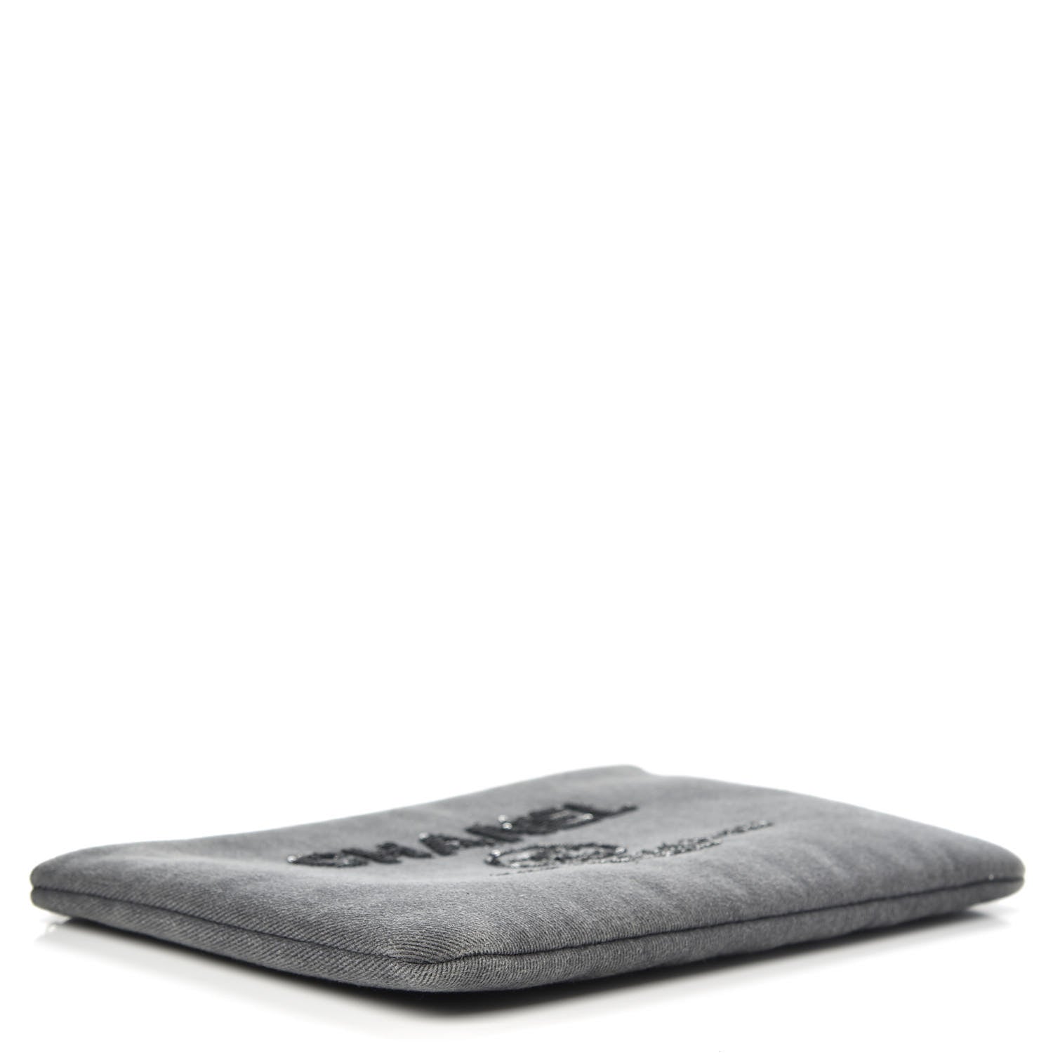 Chanel Canvas Sequins Medium Deauville Cosmetic Pouch Grey 4 of 9