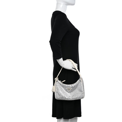Prada Satin Crystal Mini Re-Edition 2000 Bag White 2 of 14