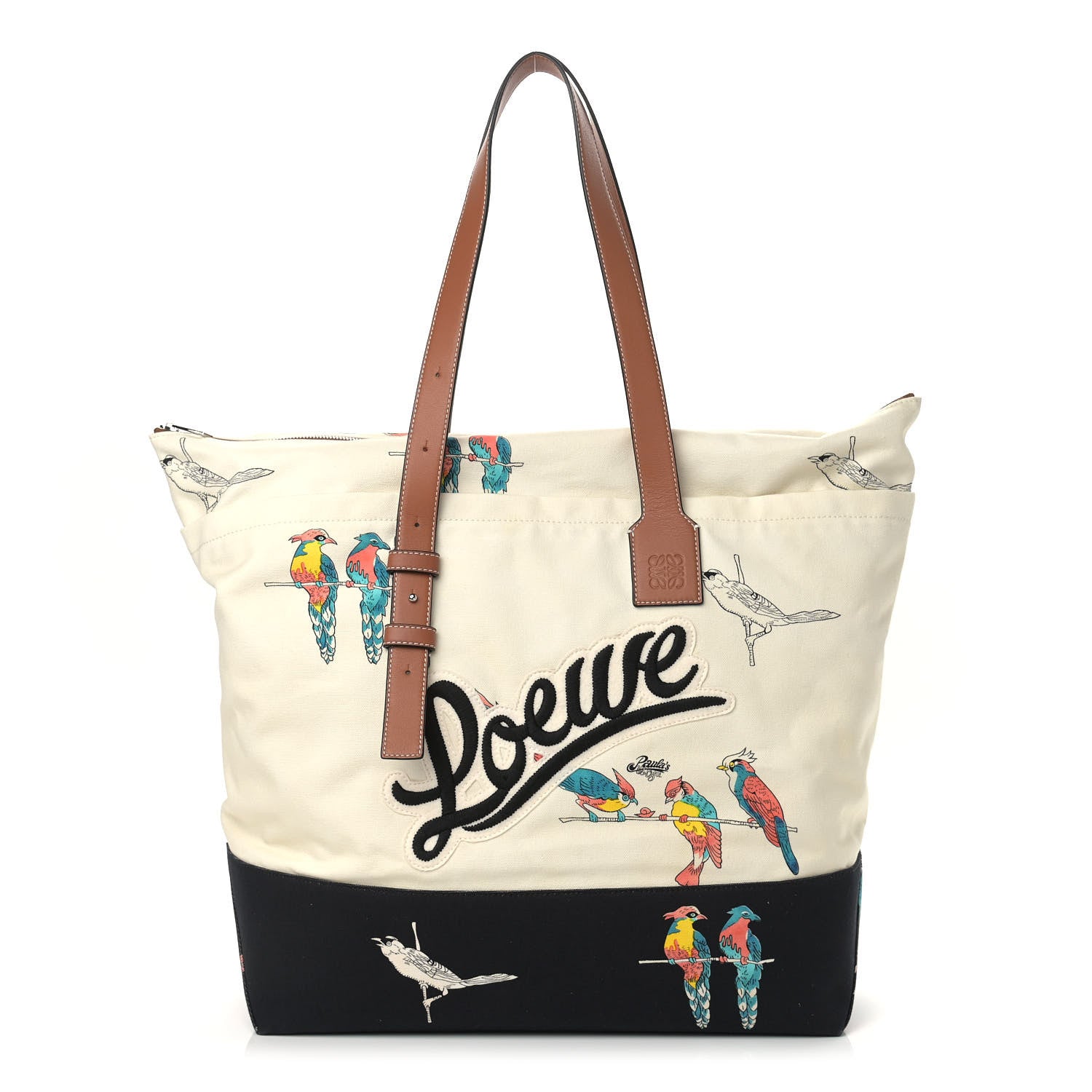 Loewe Canvas Calfskin Paulas Ibiza Mens Large Parrot Print Tote Ecru 1 of 7