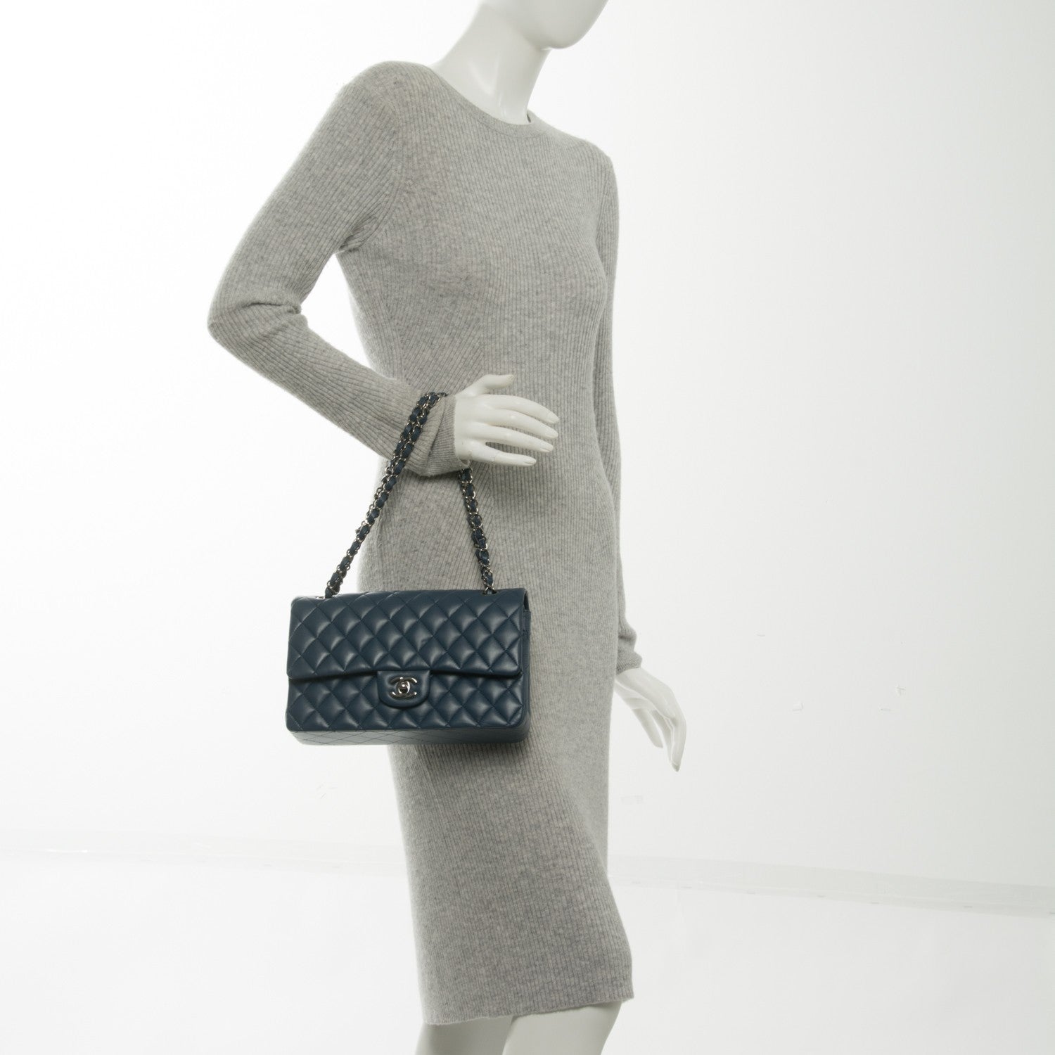 Chanel Lambskin Quilted Medium Double Flap Dark Blue 2 of 8