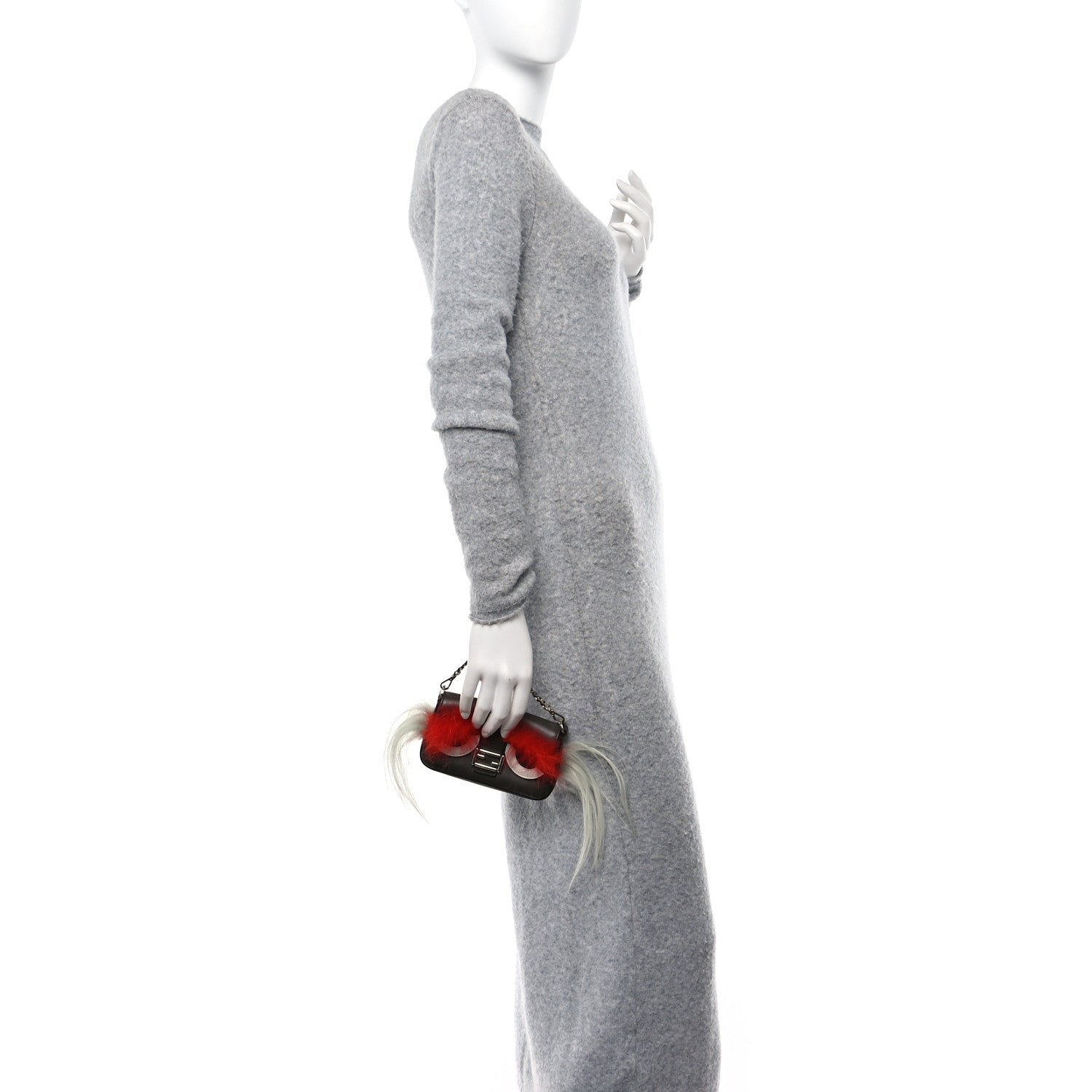 Fendi Nappa Shatoosh Fox Goat Fur Monster Micro Baguette Carbone Tangerine Luna 2 of 9