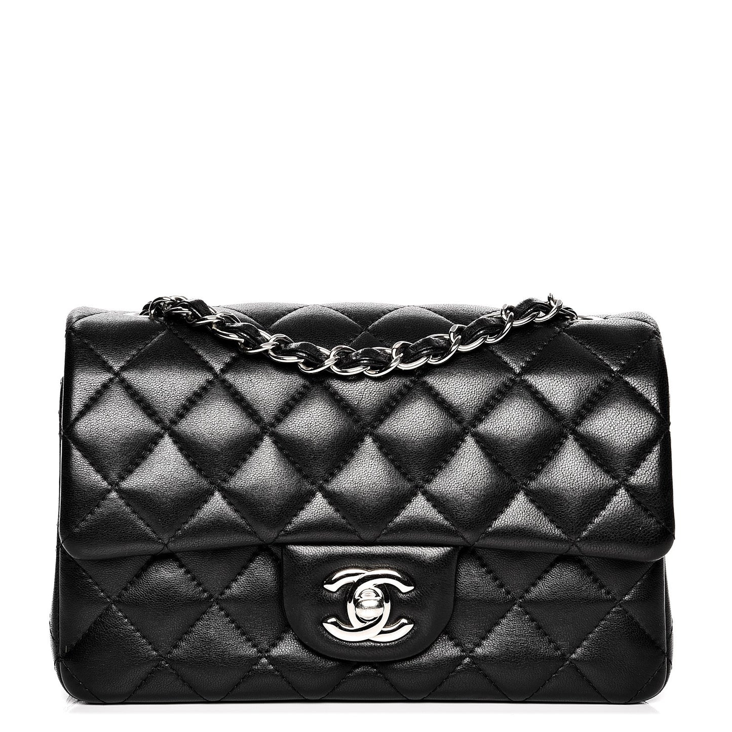 Lambskin Quilted Mini Rectangular Flap Black