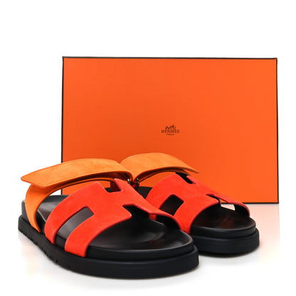 Hermes Suede Goatskin Womens Chypre Sandals 36 Rouge Ecarlate Sunset 9 of 9