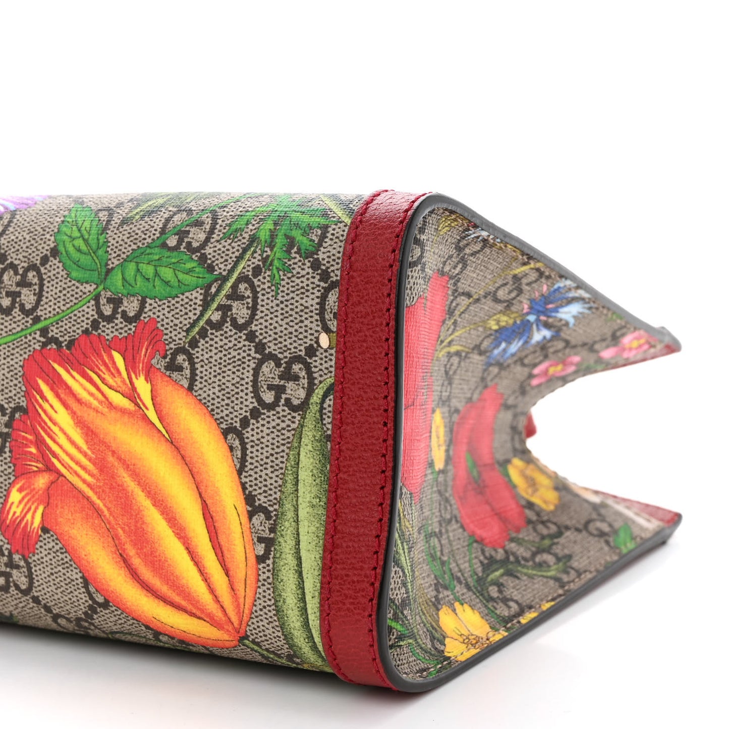 GG Supreme Monogram Flora Textured Calfskin Small Padlock Tote Red