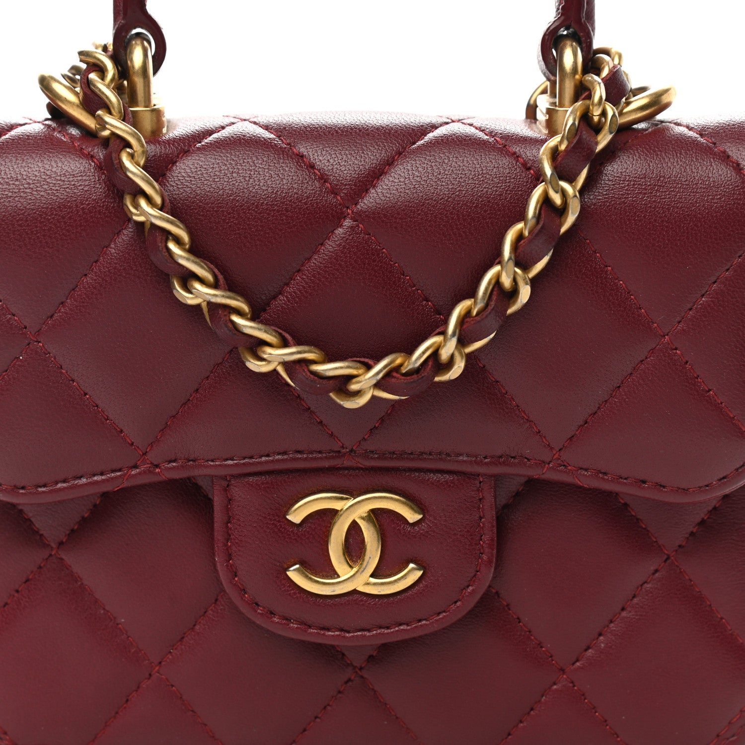 Chanel Lambskin Quilted Top Handle Flap Coin Purse With Chain Burgundy 9 of 12